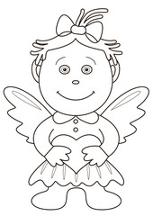 Girl-angel with heart, contours