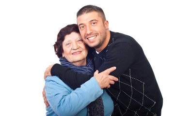 Happy grandson hugging grandma