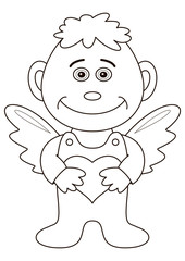 Boy-angel with heart, contours