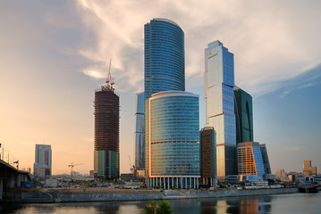 Obraz na płótnie Canvas Moscow-city at the sunset