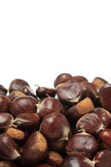Isolated macro image of raw chestnuts