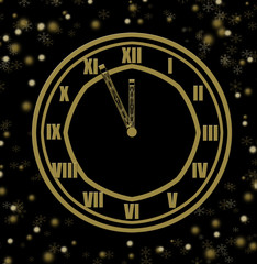Fototapeta na wymiar Classic beautiful golden clock showing five minutes to twelve