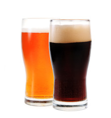 Amber ale and stout isolated on white background