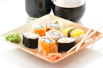 sushi with soy sauce