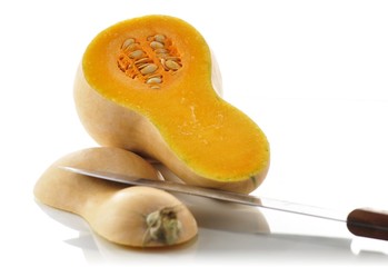 Butternut squash with kitchen knife