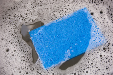 Blue sponge in the sink 
