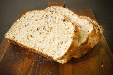 Bread slices on bread board