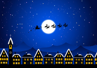 Santa Claus flying in the Christmas night