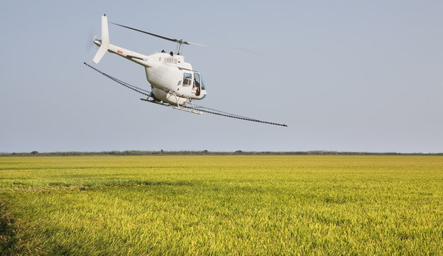 Helicoptero fumigando campos