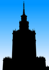 Obraz premium Kulturpalast Warschau Silhouette - Skyline blauer Himmel