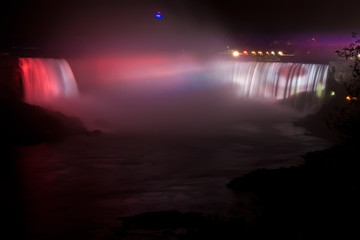 Illuminated Horseshoe Falls at night