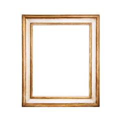 Antique, golden frame on white background.