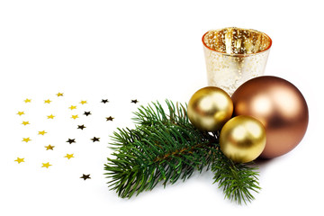 Christmas decorations on white background.