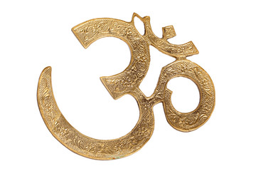 Gold hinduism symbol isolated on white with clipping path