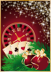 Casino Christmas greeting card with roulette-clock . vector