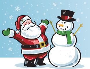 santa & snowman in snow