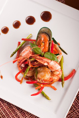 Delicatessen dish with seafoods,  top view