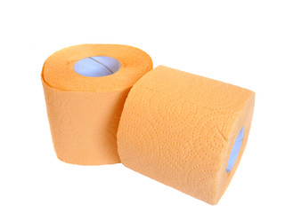 Orange toilet paper isolated on white