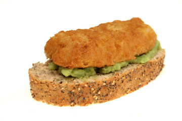 Fish Fillet and Mushy Peas on Brown Bread