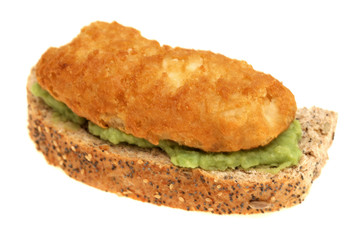 Fish Fillet and Mushy Peas on Brown Bread