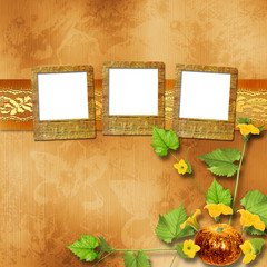 Grunge papers design in scrapbooking style with autumn foliage