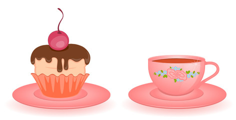 pink beautiful cup isolated on white