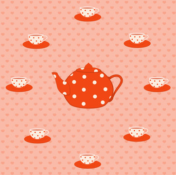 red beautiful cups and tea-pot