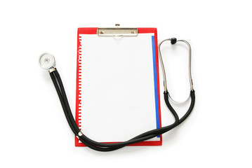 Stethoscope on the binder isolated on white