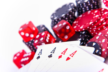 aces, dice and poker chips