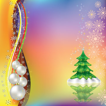 christmas greeting with tree and pearl balls