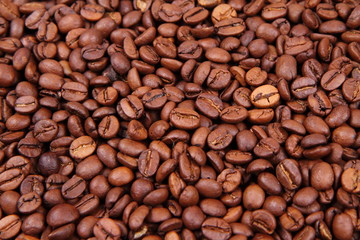 Coffee beans in close up - background
