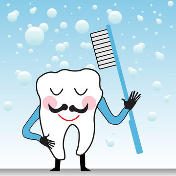 Happy tooth with toothbrush