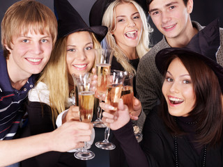 Group young people drinking champagne.