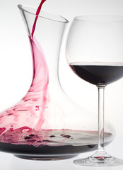 wine glass and carafe with red wine