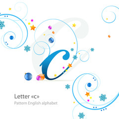 New year alphabet background with christmas balls. Letter c
