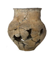 Ancient broken pot isolated over white