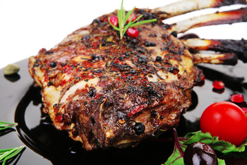 grilled ribs rack over plate
