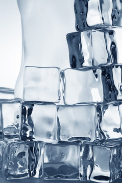 Frozen transparent  ice cubes close-up