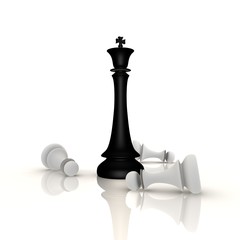 King defeats pawns in chess - a 3d image