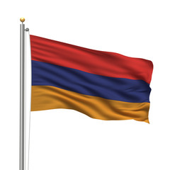 Flag of Armenia waving in the wind in front of white background