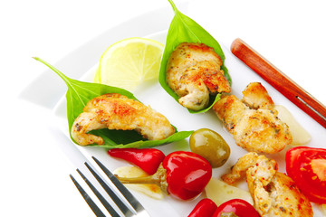 chicken chunks on basil