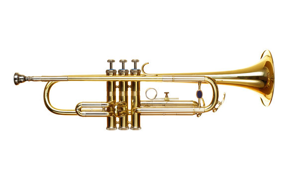 brass trumpet over white background