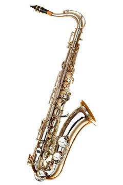 gold saxophone on white background