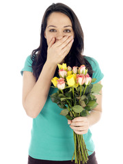 Young Woman Holding Bunch of Flowers. Model Released