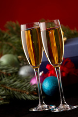 Christmas decoration and champagne