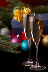 Christmas decoration and champagne