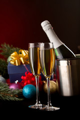 Christmas decoration and champagne
