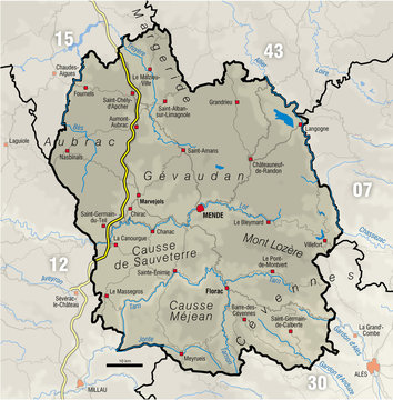 Carte du d&eacute;partement de la Loz&egrave;re 48