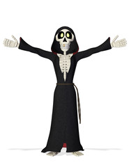 skeleton cartoon cloak open arms