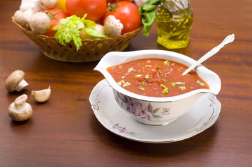 bowl of tomato sauce with herbs